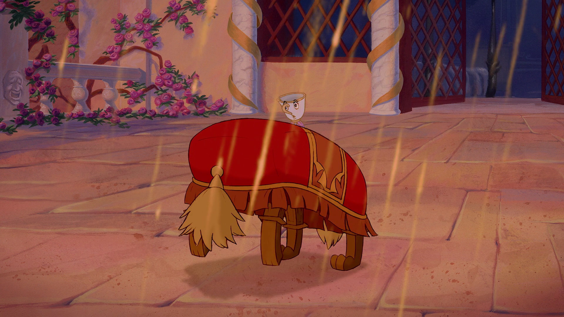 beauty and the beast footstool dog
