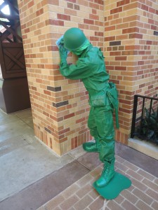 Green Army Man signing a birthday card for us.
